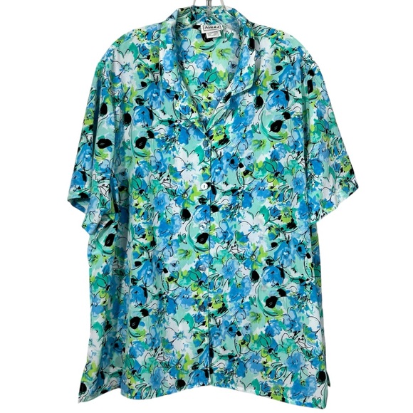 Nikki Tops - Nikki Women's Plus Size Button Down Lightweight Blue Floral Casual Blouse 22W